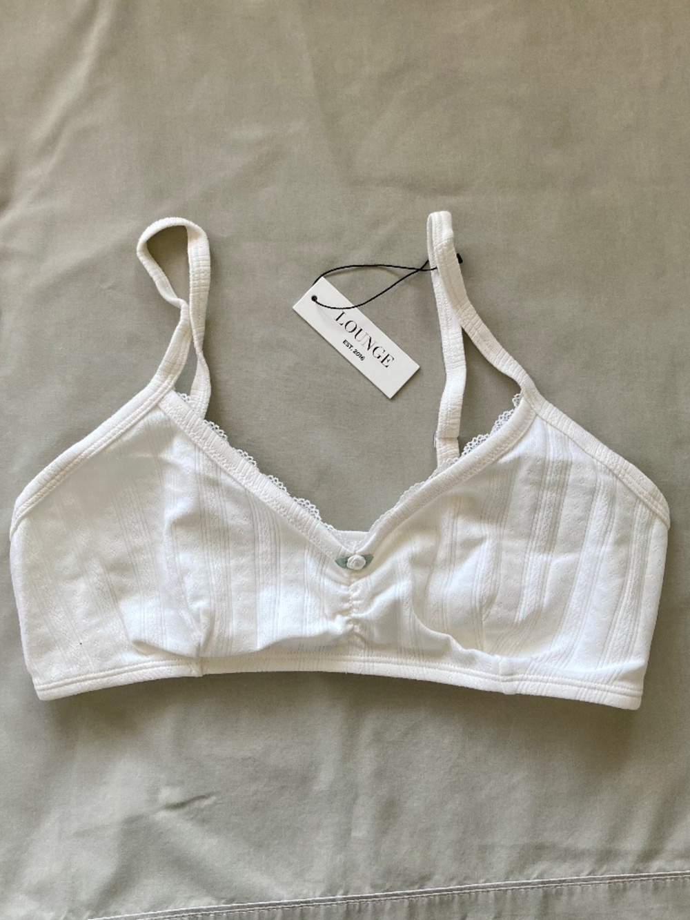 Lounge White Pointelle Cotton Bralette; Size Large, NWT